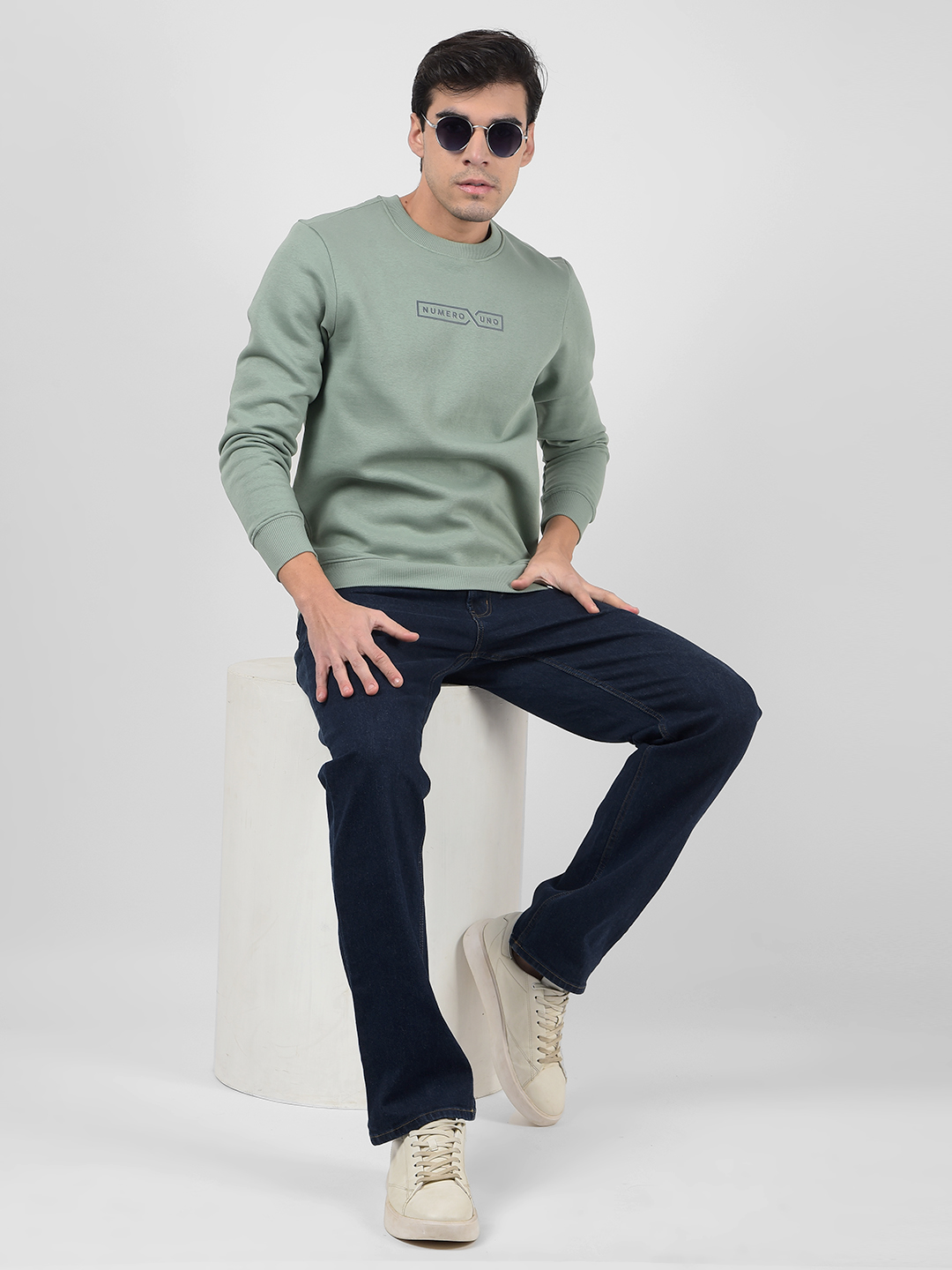 Numero Uno Men Logo Print Green Sweat Shirt